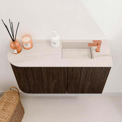 Mondiaz JOYA-DLUX 71.6cm toiletmeubel - ronding links kleur Walnut - Wastafel FAYE positie Rechts 1 kraangat kleur Meli.