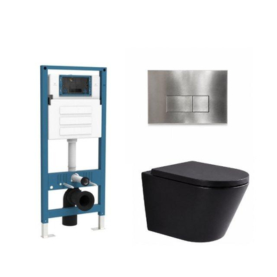 QeramiQ Dely Toiletset - inbouwreservoir Qeramiq Flush - 35mm zitting - metaal RVS bedieningsplaat - rechthoekige knoppen - mat zwart