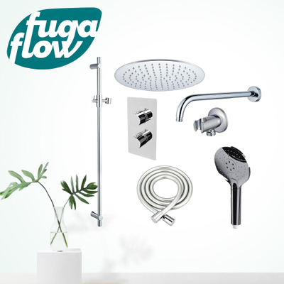 FugaFlow Eccelente Sobrado Badkamer Inbouw Regendoucheset - thermostatisch - wandarm -glijstang - 25cm hoofddouche - handdouche rond - chroom