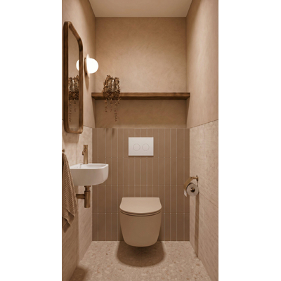 QeramiQ Dely Swirl Toiletset - 36.5x53cm - Geberit UP100 inbouwreservoir - slim zitting - witte bedieningsplaat - ronde knoppen - mat beige