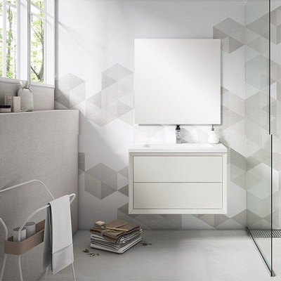 Adema Prime Core Ensemble de meuble - 80x50x45cm - 1 vasque ovale en céramique Blanc - 1 trous de robinet - 2 tiroirs - avec miroir rectangulaire - Coton mat (beige)