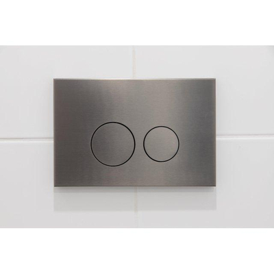 Adema Salina 2.0 Toiletset - 48.5x36x32cm - diepspoel - spoelrandloos - QeramiQ inbouwreservoir - softclose - quickrelease - toiletzitting - gunmetal metalen bedieningsplaat - ronde knoppen - wit