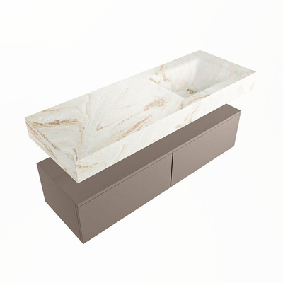 MONDIAZ ALAN - DLUX Ensemble de meuble de salle de bains - 130cm - meuble bas - Smoke - 2 tiroirs - lavabo suspendu - vasque à droite - 0 trous de robinet - Frappe