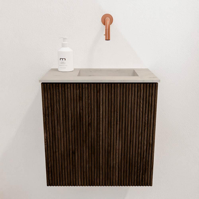 Mondiaz JOYA-DLUX 40cm toiletmeubel - kleur Walnut - Wastafel FAYE positie Rechts Zonder kraangat kleur Opalo.