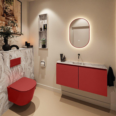 MONDIAZ TURE-DLUX Meuble toilette - 100cm - Fire - EDEN - vasque Glace - position centrale - sans trou de robinet