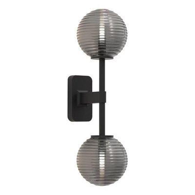 Astro Tacoma Twin Wandlamp/Plafondlamp - 230V - IP44 - bol - geribbeld - smoke glas - mat zwart