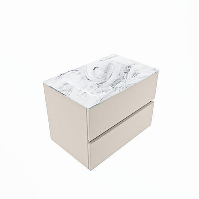 Mondiaz VICA-DLUX Ensemble de meuble de salle de bain - 70cm - meuble sous-vasque lin - 2 tiroirs - lavabo encastrée nuage milieu - sans trous de robinet - version haute de 60cm - glace