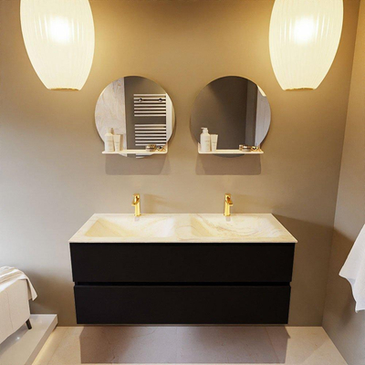 Mondiaz VICA-DLUX Ensemble de meuble de salle de bain - 120cm - meuble sous-vasque urban - 2 tiroirs - lavabo encastrée cloud double - 2 trous de robinet - version haute de 60cm - ostra