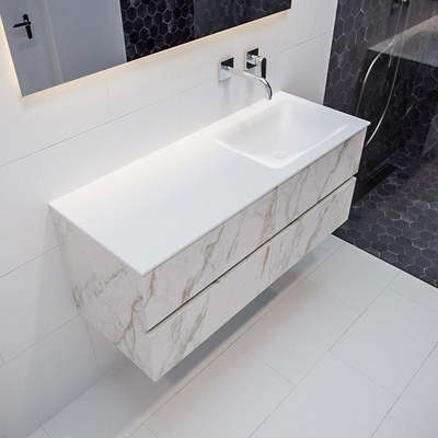 Mondiaz VICA ensemble de meuble de salle de bain - 120cm - meuble sous vasque carrara - 4 tiroirs - lavabo cloud droite - sans trous de robinet - miroir LED - version XL 60cm de haut