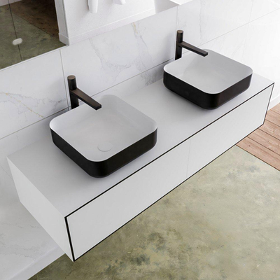 Mondiaz Lagom Meuble salle de bains 140x30.9x45cm Solid Surface Urban 2 tiroirs avec lavabo BINX vasque à poser double 2 trous de robinet