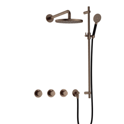 Hotbath Cobber IBS70 Regendoucheset - inbouw - 38.5cm wandarm - 20cm ronde hoofddouche - 3 standen handdouche - glijstang - messing verouderd koper (goud)