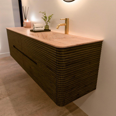 Mondiaz CIRO-DLUX Badkamermeubelset - 170x45x50cm - Solid surface wastafel Saba - 1 wasbak Rechts - 1 kraangat - 4 lades - Shadow