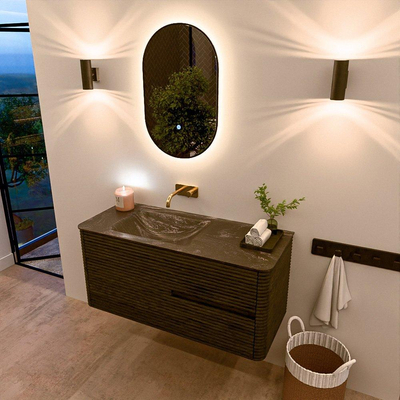 Mondiaz CIRO-DLUX Meuble de salle de bains - 110x45x50cm - Lavabo solid surface Lava - 1 vasque à gauche - sans trous de robinet - 2 tiroirs - Shadow