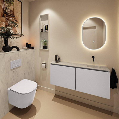 MONDIAZ TURE-DLUX meuble WC 120 cm Cale. EDEN lavabo Opalo position droite. Sans trou de robinet.