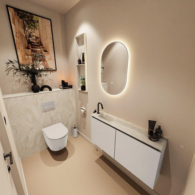 MONDIAZ TURE-DLUX meuble de toilettes 100cm Linen. EDEN lavabo Ostra position gauche. Avec 1 trou de robinet.