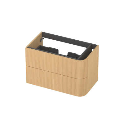 INK Concept R Wastafelonderkast - 80x45x52cm - 2 lades - opliggende grepen - gefreesd - afgeronde hoek rechts - MDF - light veneer