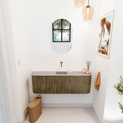 Mondiaz JOYA-DLUX Meuble de salle de bains 123,2cm - arrondis gauche et droite couleur Dusk - Vasque FAYE position Milieu Sans trou de robinet couleur Saba