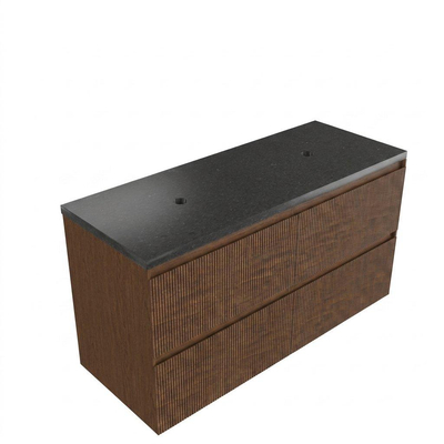 Saniclass Holz Atelier Badkamermeubelset - 120x45x63cm - Noche basalten wastafelblad gepolijst - 1 wasbak - zonder kraangat - 2 lades - mat walnut pure (hout)