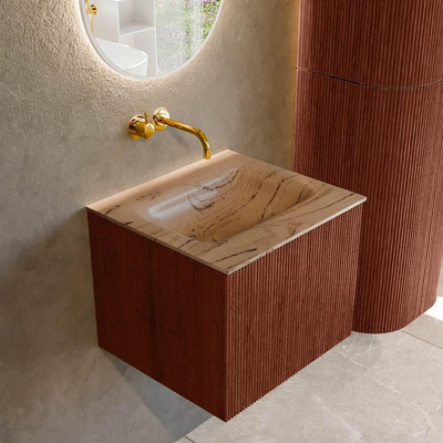 MONDIAZ KURVE-DLUX Meuble de salle de bains 50cm couleur Ruby avec 1 tiroir et 0 porte. Lavabo GRUNNE Central sans trou de robinet Arena.
