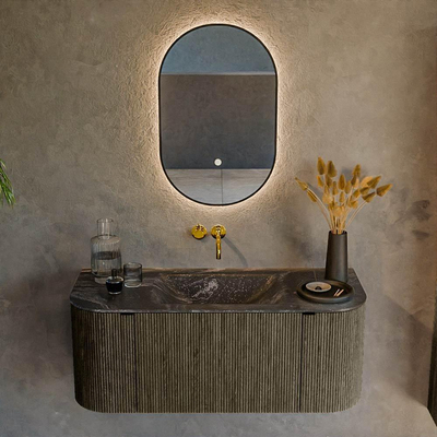 Mondiaz KURVE-DLUX Badkamermeubelset - 110x46x40cm - 1 lade - 2 deuren - wastafel solid surface - midden - zonder kraangat - Shadow