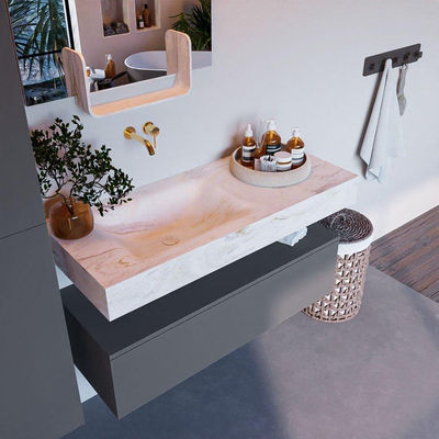 Mondiaz ALAN-DLUX Ensemble de meuble - 110cm - meuble - Plata mat - 1 tiroir - Lavabo Cloud Ostra suspendu - vasque gauche - 0 trous de robinet - Beige