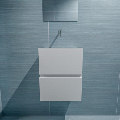 Mondiaz ADA Meuble lave-mains 40x30x50cm sans trou de robinet 2 tiroirs Talc mat Lavabo Lex Centre Solid Surface Blanc