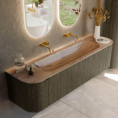 MONDIAZ KURVE-DLUX Meuble de salle de bains 170cm courbure Gauche + Droite couleur Shadow avec 1 tiroir et 2 portes. Lavabo BIG LARGE Central sans trou de robinet Arena.