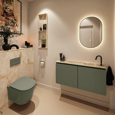 MONDIAZ TURE-DLUX 100cm toiletmeubel Army. EDEN wastafel Frappe positie rechts. Met 1 kraangat.