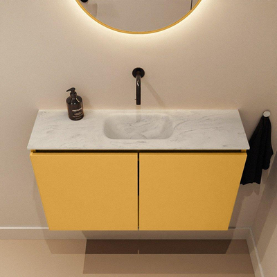 MONDIAZ TURE-DLUX Meuble toilette - 80cm - Ocher - EDEN - vasque Opalo - position centrale - sans trou de robinet