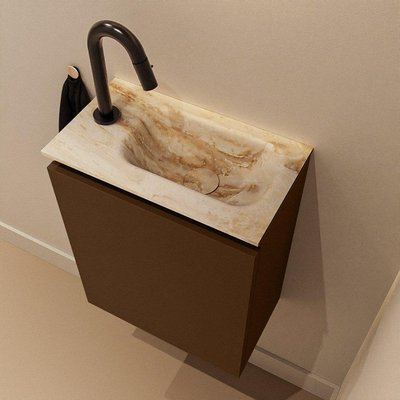 MONDIAZ TURE-DLUX meuble WC 40 cm Rust. EDEN lavabo Frappe position droite. Avec 1 trou de robinet.