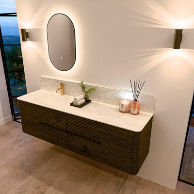 Mondiaz CIRO-DLUX Badkamermeubelset - 170x45x50cm - Solid surface wastafel Opalo - 1 wasbak Links - 1 kraangat - 4 lades - Shadow