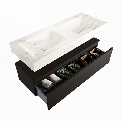 Mondiaz ALAN-DLUX Ensemble de meuble - 120cm - meuble Urban mat - 1 tiroir - Lavabo Cloud Ostra suspendu - vasque Gauche et droite - 2 trous de robinet