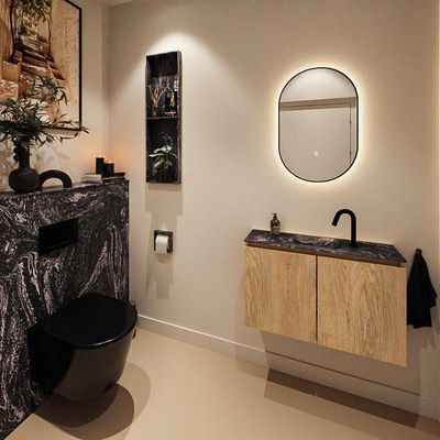 MONDIAZ TURE-DLUX 80cm toiletmeubel Washed Oak. EDEN wastafel Lava positie midden. Met 1 kraangat.