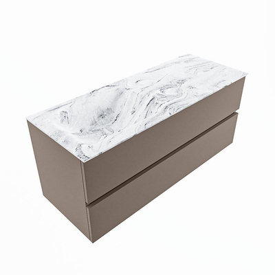 Mondiaz VICA-DLUX ensemble de meuble de salle de bain - 120cm - meuble sous-vasque fumée - 2 tiroirs - lavabo encastré nuage gauche - sans trous de robinet - version haute de 60cm - glace