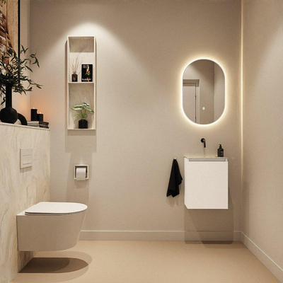 MONDIAZ TURE-DLUX Meuble toilette - 40cm - Talc - EDEN - vasque Ostra - position centrale - sans trou de robinet