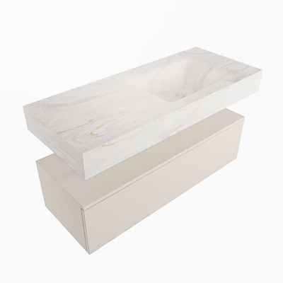 Mondiaz ALAN-DLUX Ensemble de meuble - 110cm - meuble Linen mat - 1 tiroir - Lavabo Cloud Ostra suspendu - vasque droite - 0 trous de robinet