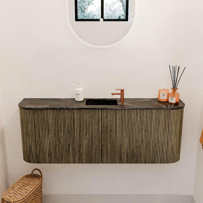 Mondiaz JOYA-DLUX 113.2cm toiletmeubel - ronding links en rechts kleur Dusk - Wastafel FAYE positie Midden 1 kraangat kleur Lava.