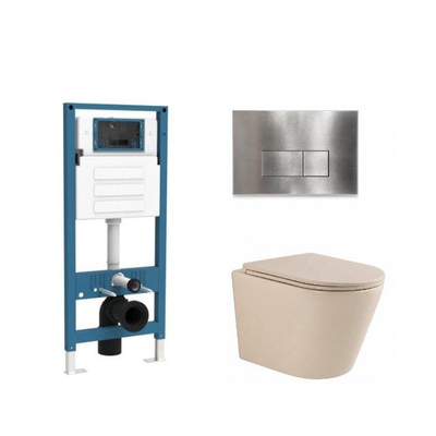 QeramiQ Dely Ensemble de toilette - réservoir encastré Qeramiq Flush - abattant slim - plaque de commande en métal inox - boutons rectangulaires - beige