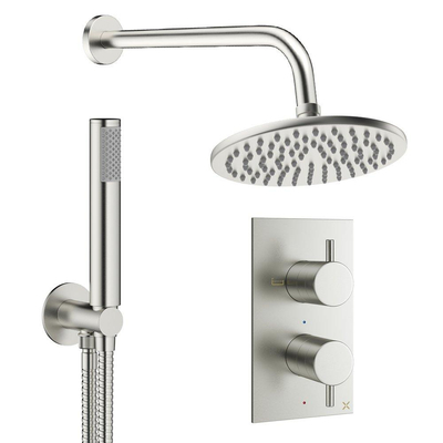 Crosswater MPRO inbouw regendoucheset – Ø20 cm hoofddouche – staafhanddouche – 2 hendels – RVS geborsteld
