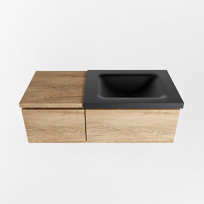 MONDIAZ BUKLA 100cm badmeubel met module 40 kleur Washed Oak met 2 lades. Wastafel CLOUD rechts 1 kraangat kleur Urban.