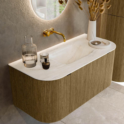 Mondiaz KURVE-DLUX Badkamermeubelset - 100x46x40cm - 1 lade - 2 deuren - wastafel solid surface - midden - zonder kraangat - Dusk