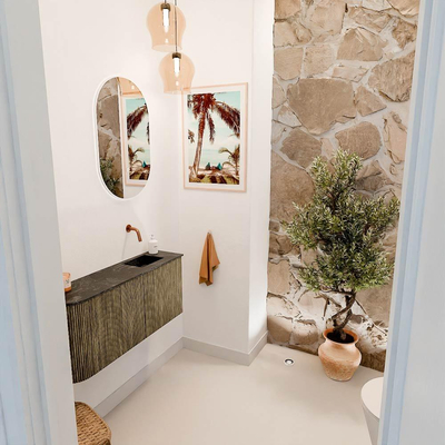 Mondiaz JOYA-DLUX 91.6cm toiletmeubel - ronding links kleur Dusk - Wastafel FAYE positie Rechts Zonder kraangat kleur Lava.