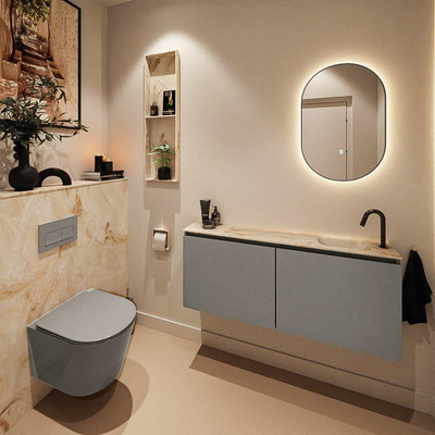 MONDIAZ TURE-DLUX Meuble toilette - 120cm - Smoke - EDEN - vasque Frappe - position droite - 1 trou de robinet