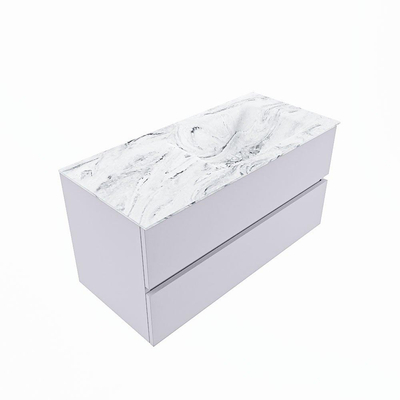 MONDIAZ VICA-DLUX Badkamermeubelset - 100cm - onderkast cale- 2 lades - inbouw wastafel cloud rechts - zonder kraangaten - 60cm hoge versie - glace