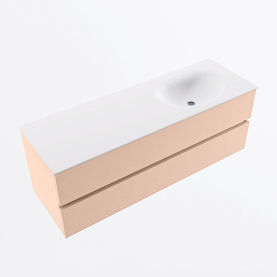MONDIAZ VICA Ensemble meuble de salle de bains - 140cm - meuble bas rosee - 2 tiroirs - lavabo moon à droite - sans trous de robinetterie - version haute 60cm - talc
