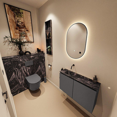 MONDIAZ TURE-DLUX Meuble toilette - 80cm - Dark Grey - EDEN - vasque Lava - position gauche - sans trou de robinet