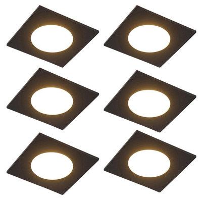 QAZQA Simply Spot encastré - set de 6 - 9x9cm - LED incluse - 3 niveaux de gradation - IP44 - carré - noir mat