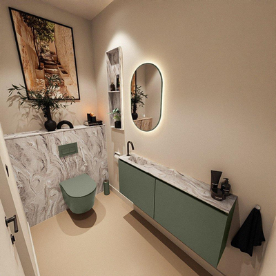 MONDIAZ TURE-DLUX Meuble toilette - 120cm - Army - EDEN - vasque Glace - position gauche - 1 trou de robinet