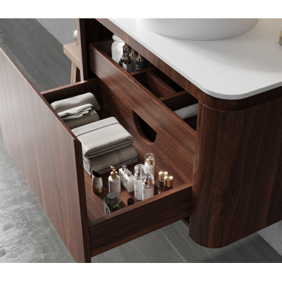 Royal Plaza Terra Ensemble meuble de salle de bains - 80x46.2x46cm - vasque en céramique blanc brillant - 1 vasque - 1 trou de robinet - 2 tiroirs - châtaignier (noyer)