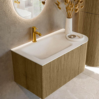 Mondiaz KURVE Badkamermeubelset - 85x46x40cm - 1 lade - 1 deur - wastafel solid surface - links - 1 kraangat - Dusk